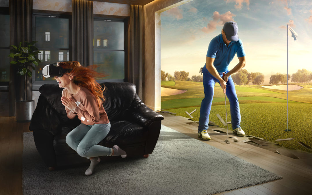 Woman in VR Glasses. Virtual Reality with Golf